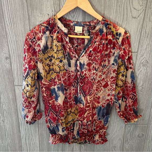 Ecru Print sheer Blouse - Picture 1 of 7